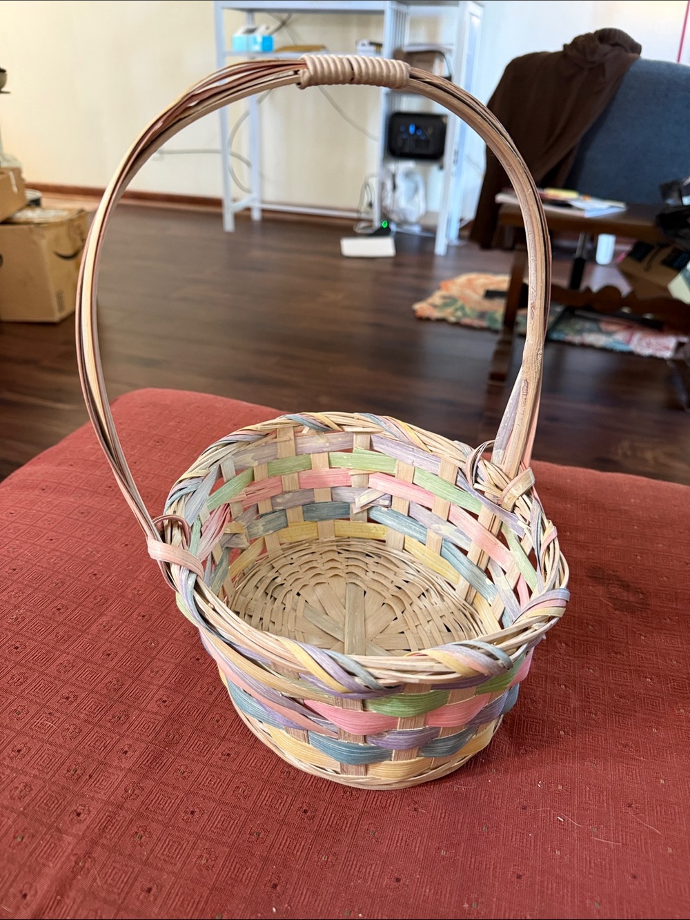 Handwoven Pastel Easter Basket with Handle - Multicolor
